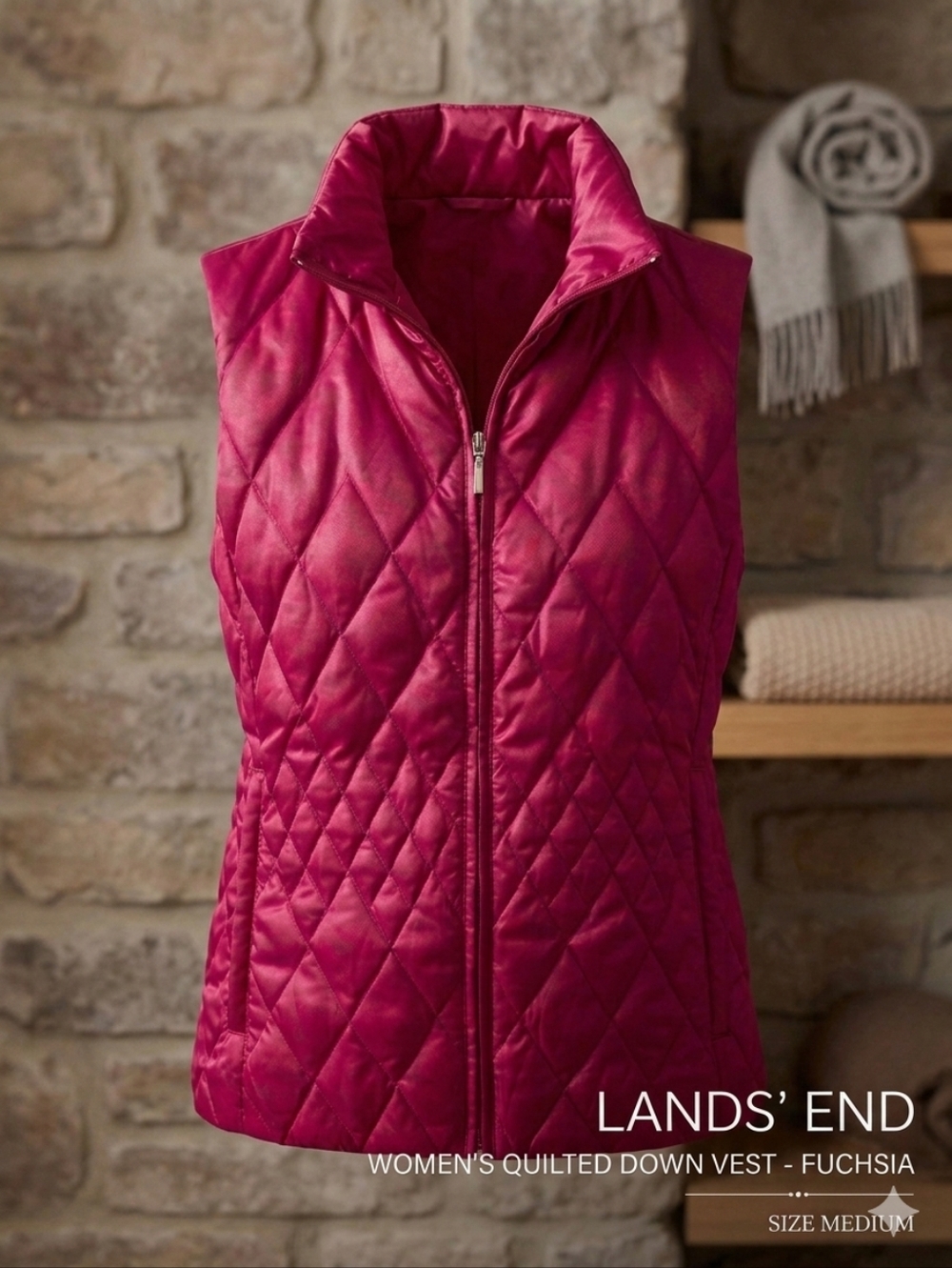 Lands' End Bright Pink/Red Quilted Vest M